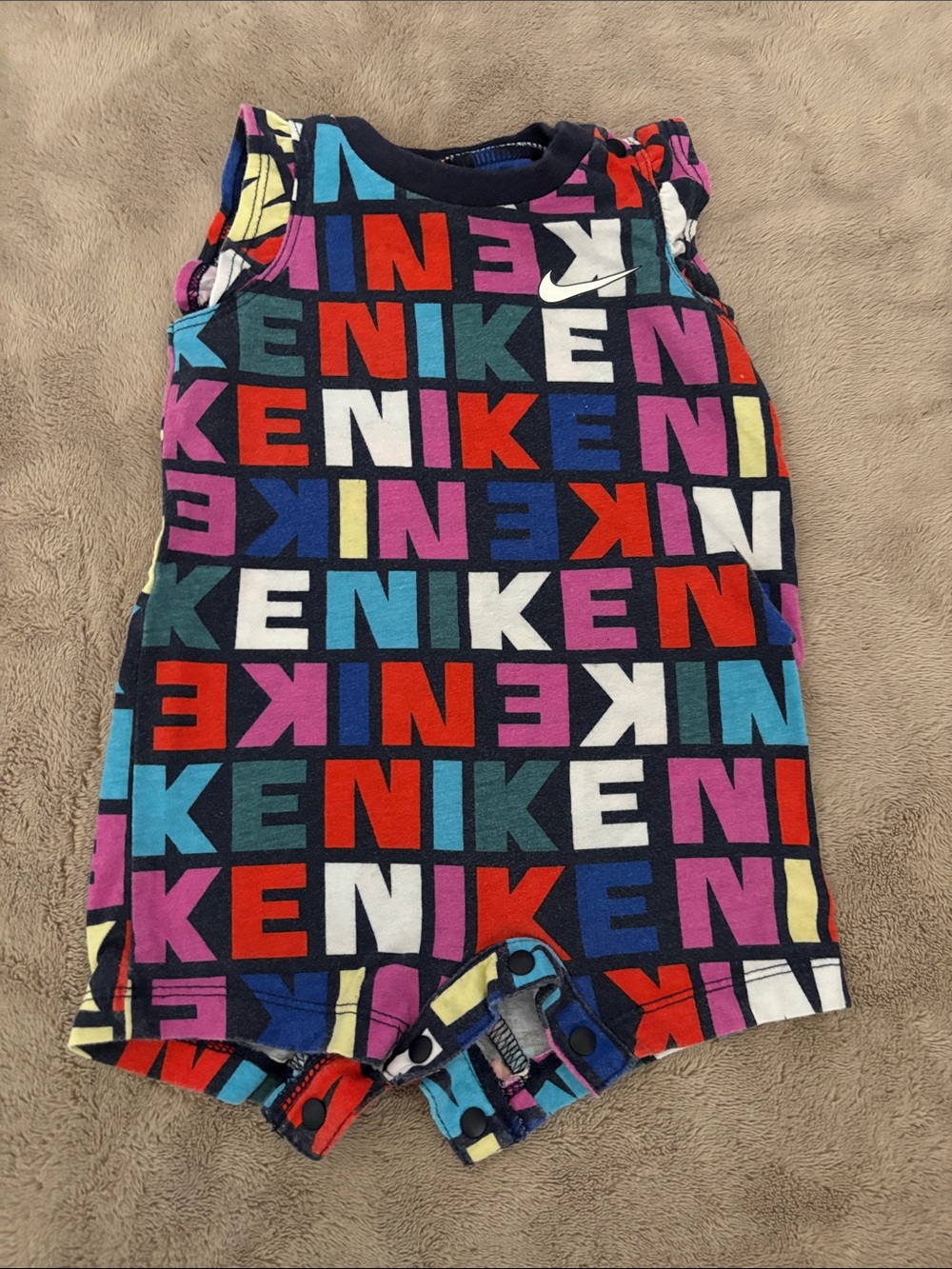 Nike Navy Multicolor Logo-Print Baby Romper